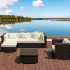 OUTFLEXX Gartenlounge, braun marmoriert, Polyrattan, 5 Pers, wasserfeste Kissenbox, inkl. Loungetisch