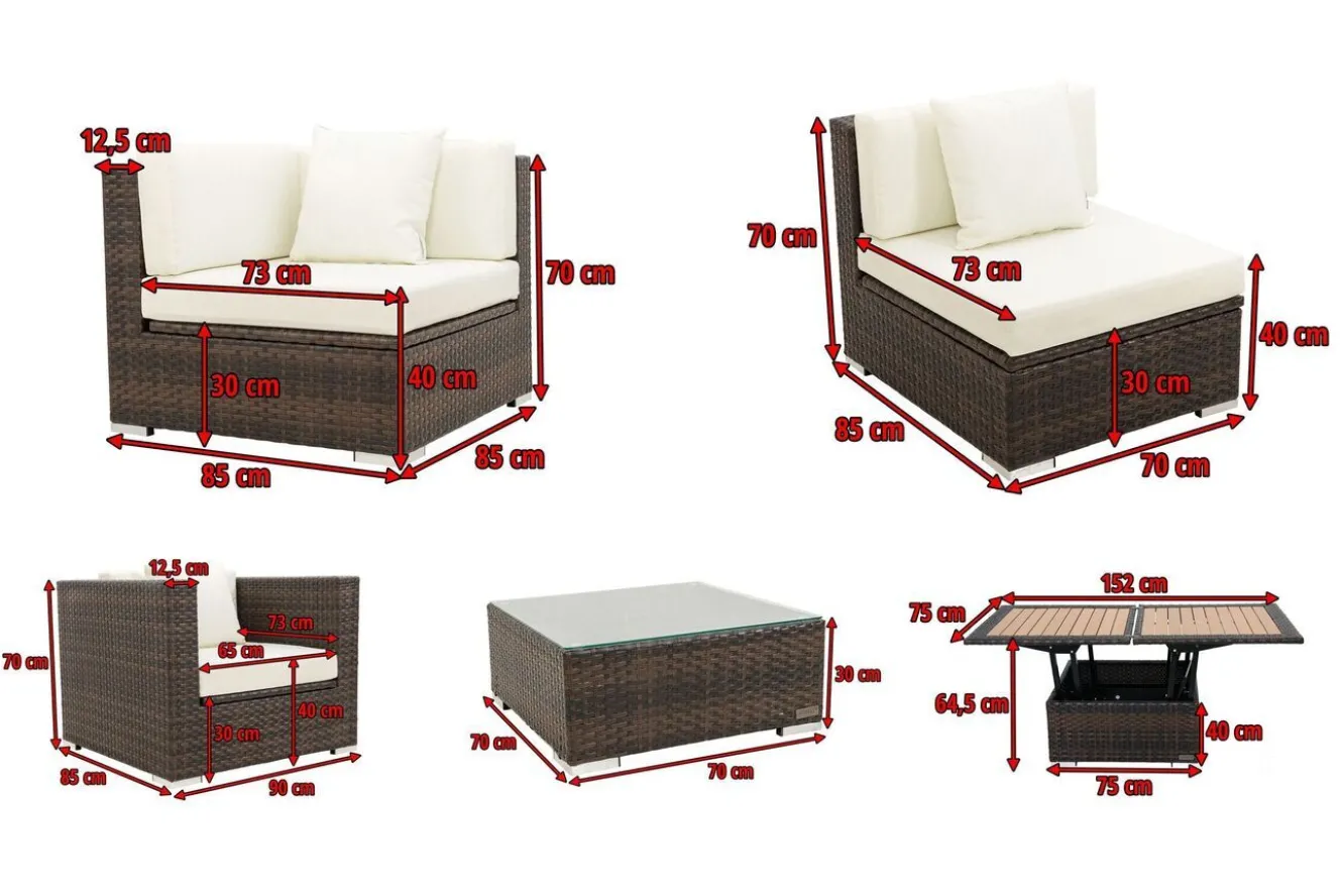 OUTFLEXX Gartenlounge, braun marmoriert, Polyrattan, 5 Pers, wasserfeste Kissenbox, inkl. Loungetisch