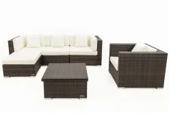 OUTFLEXX Gartenlounge, braun marmoriert, Polyrattan, 5 Pers, wasserfeste Kissenbox, inkl. Loungetisch