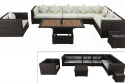 OUTFLEXX Gartenlounge, braun marmoriert, Polyrattan, 8 Pers, wasserfeste Kissenbox, inkl. Loungetisch