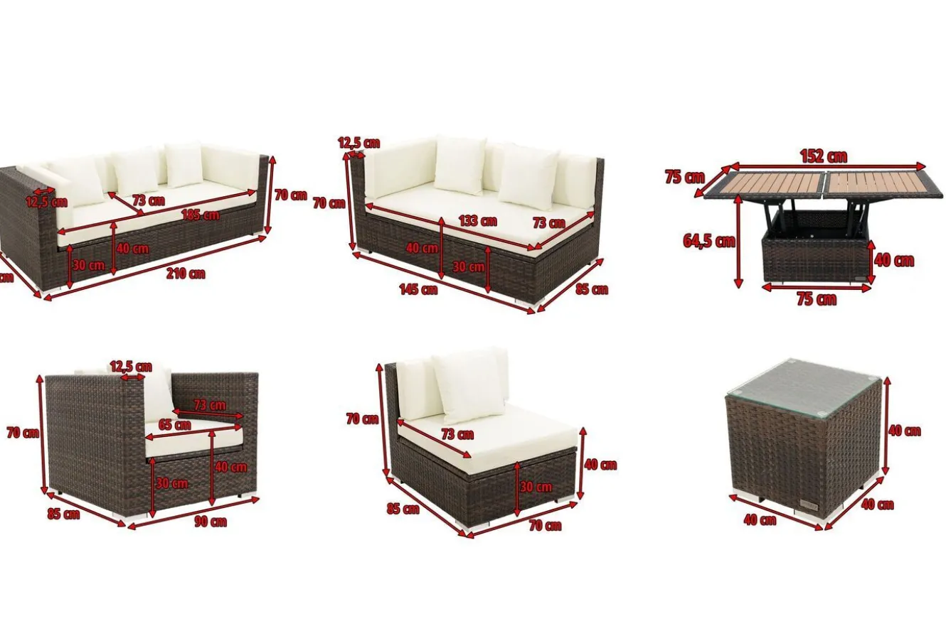 OUTFLEXX Gartenlounge, braun marmoriert, Polyrattan, 8 Pers, wasserfeste Kissenbox, inkl. Loungetisch