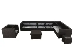OUTFLEXX Gartenlounge, braun marmoriert, Polyrattan, 8 Pers, wasserfeste Kissenbox, inkl. Loungetisch