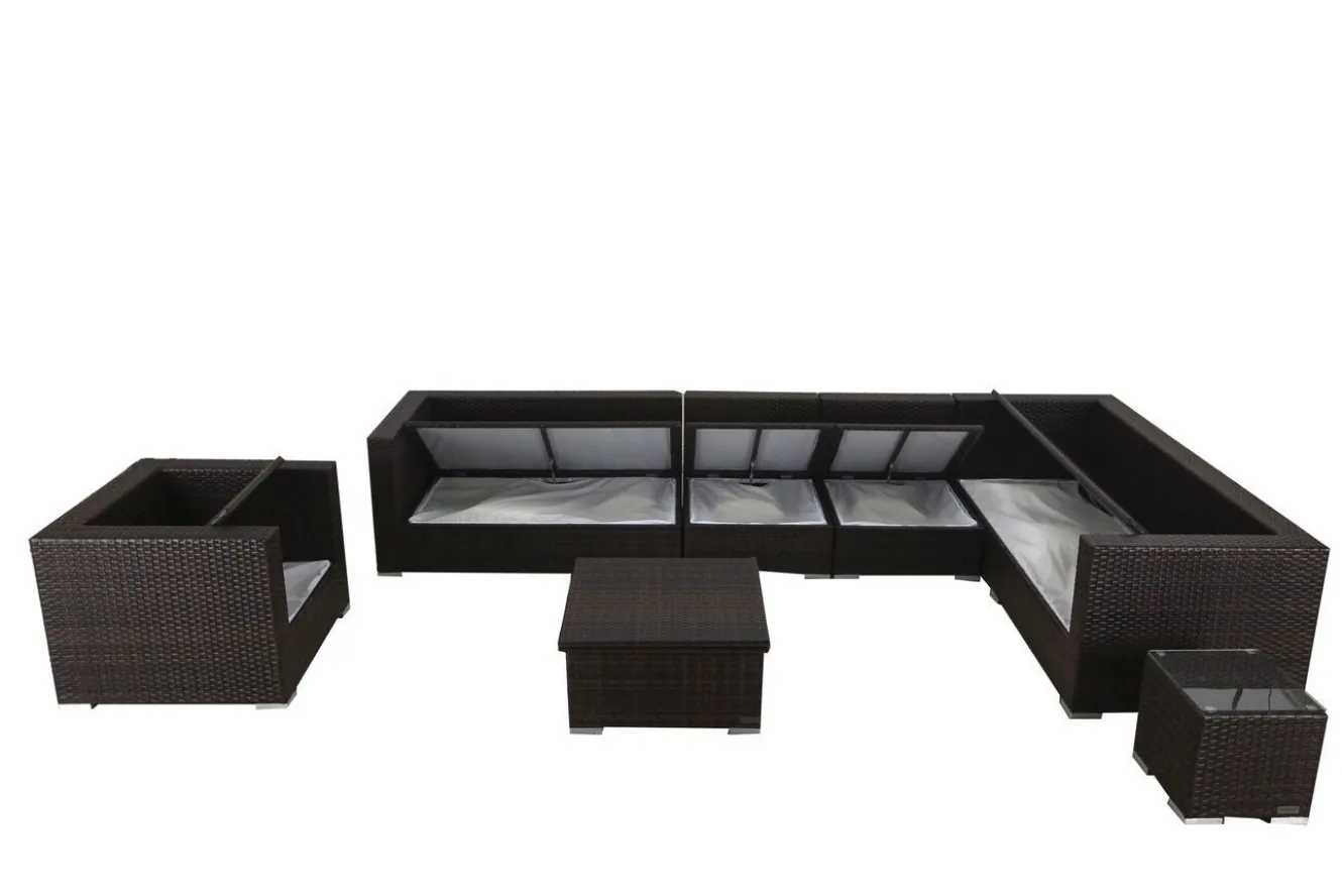 OUTFLEXX Gartenlounge, braun marmoriert, Polyrattan, 8 Pers, wasserfeste Kissenbox, inkl. Loungetisch