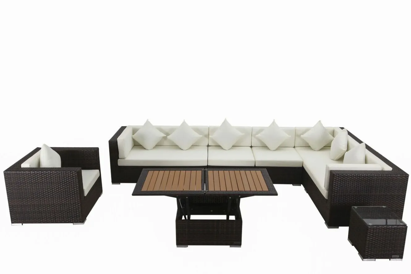 OUTFLEXX Gartenlounge, braun marmoriert, Polyrattan, 8 Pers, wasserfeste Kissenbox, inkl. Loungetisch