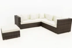 OUTFLEXX Gartenlounge, braun marmoriert, 6 Pers, Polyrattan, wasserfeste Kissenbox