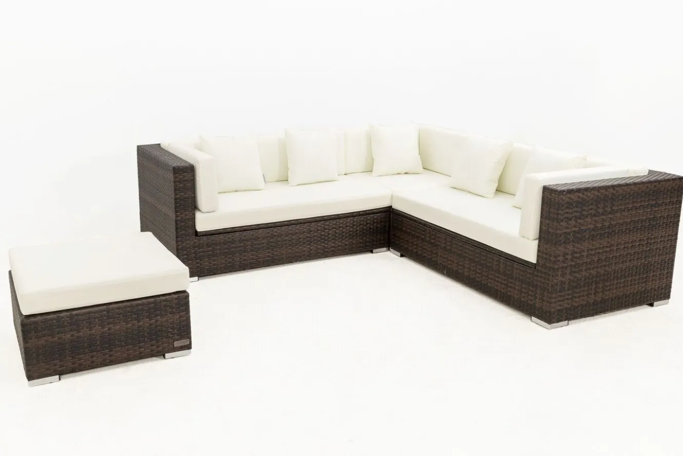OUTFLEXX Gartenlounge, braun marmoriert, 6 Pers, Polyrattan, wasserfeste Kissenbox