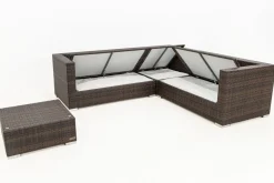 OUTFLEXX Gartenlounge, braun marmoriert, 6 Pers, Polyrattan, wasserfeste Kissenbox
