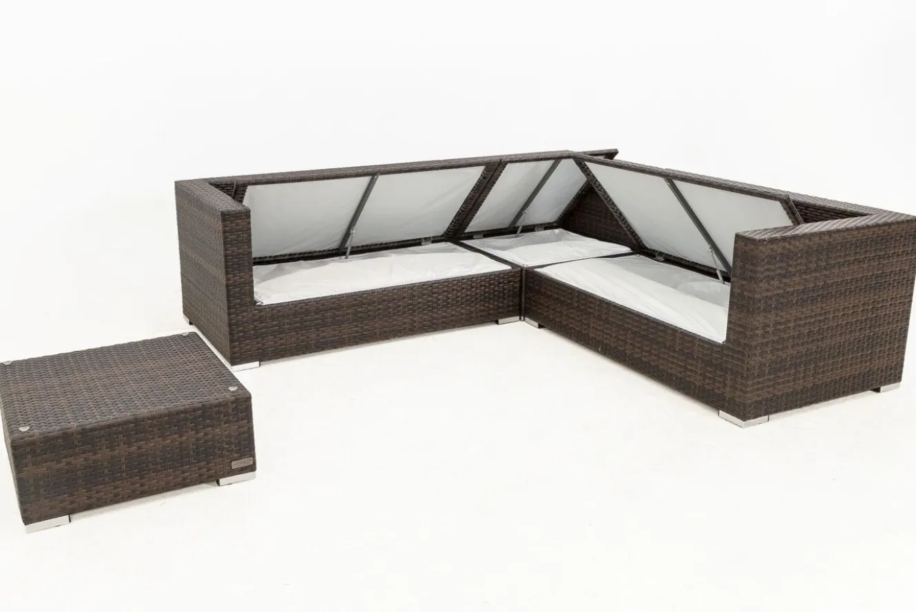 OUTFLEXX Gartenlounge, braun marmoriert, 6 Pers, Polyrattan, wasserfeste Kissenbox