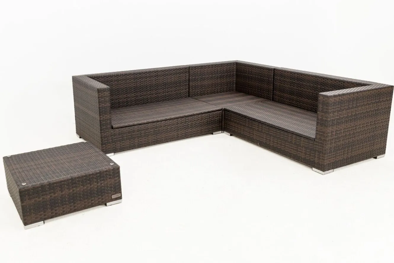OUTFLEXX Gartenlounge, braun marmoriert, 6 Pers, Polyrattan, wasserfeste Kissenbox