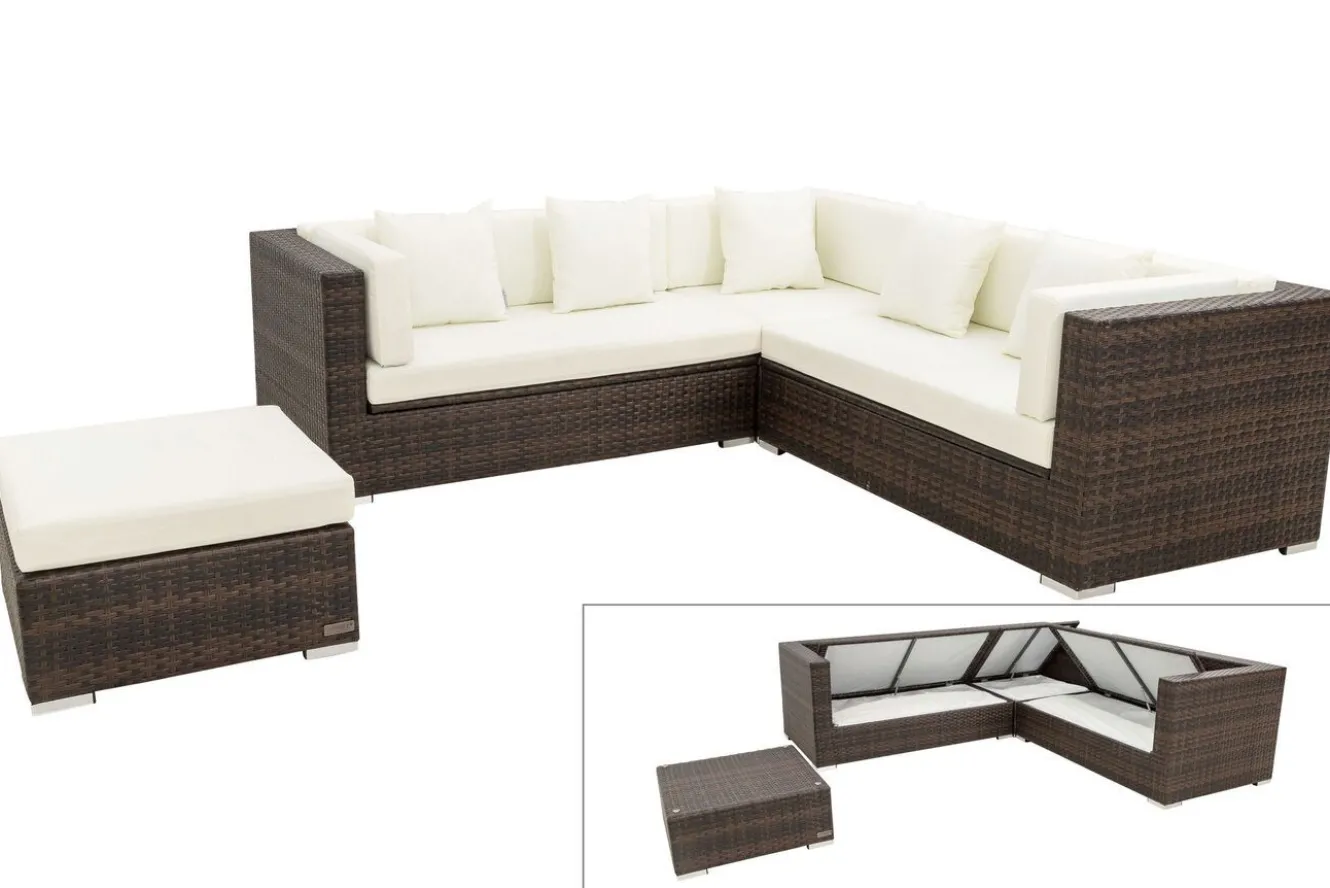 OUTFLEXX Gartenlounge, braun marmoriert, 6 Pers, Polyrattan, wasserfeste Kissenbox