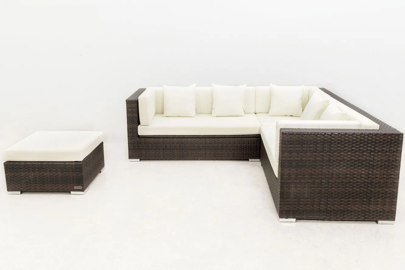OUTFLEXX Gartenlounge, braun marmoriert, 6 Pers, Polyrattan, wasserfeste Kissenbox