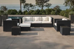 OUTFLEXX Gartenlounge, creme/weiß, schwarz, Polyrattan, für 6 Personen, wasserfeste Kissenbox