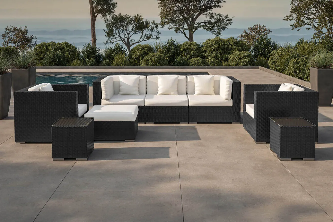OUTFLEXX Gartenlounge, creme/weiß, schwarz, Polyrattan, für 6 Personen, wasserfeste Kissenbox