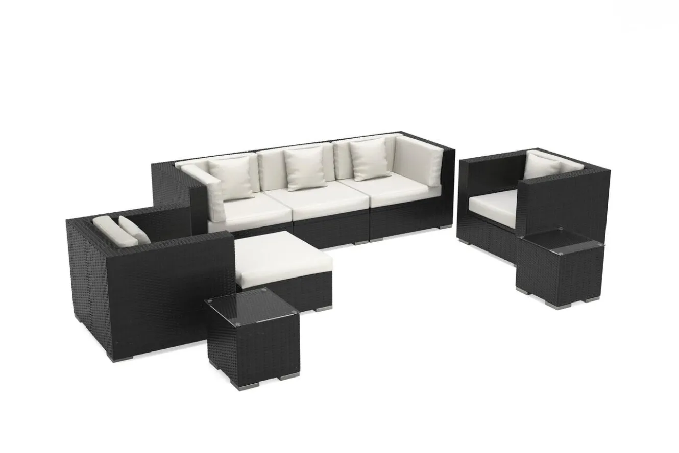 OUTFLEXX Gartenlounge, creme/weiß, schwarz, Polyrattan, für 6 Personen, wasserfeste Kissenbox