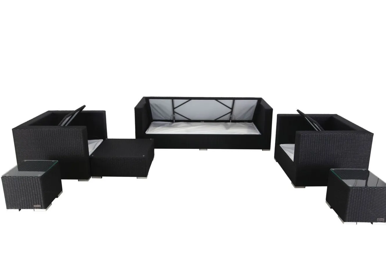 OUTFLEXX Gartenlounge, creme/weiß, schwarz, Polyrattan, für 6 Personen, wasserfeste Kissenbox