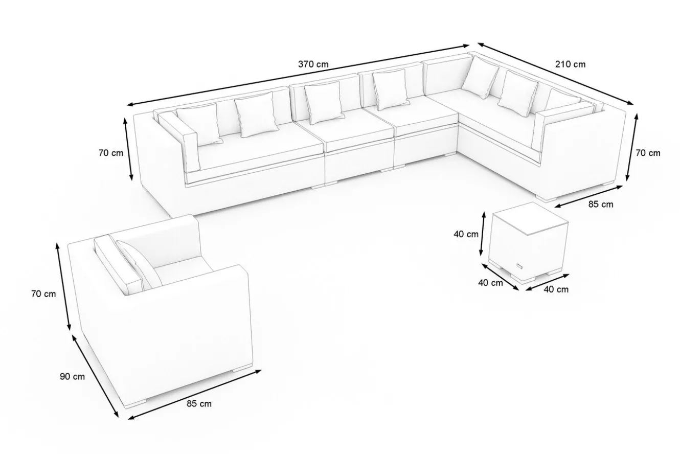OUTFLEXX Gartenlounge, creme/weiß, schwarz, Polyrattan, für 8 Personen, wasserfeste Kissenbox