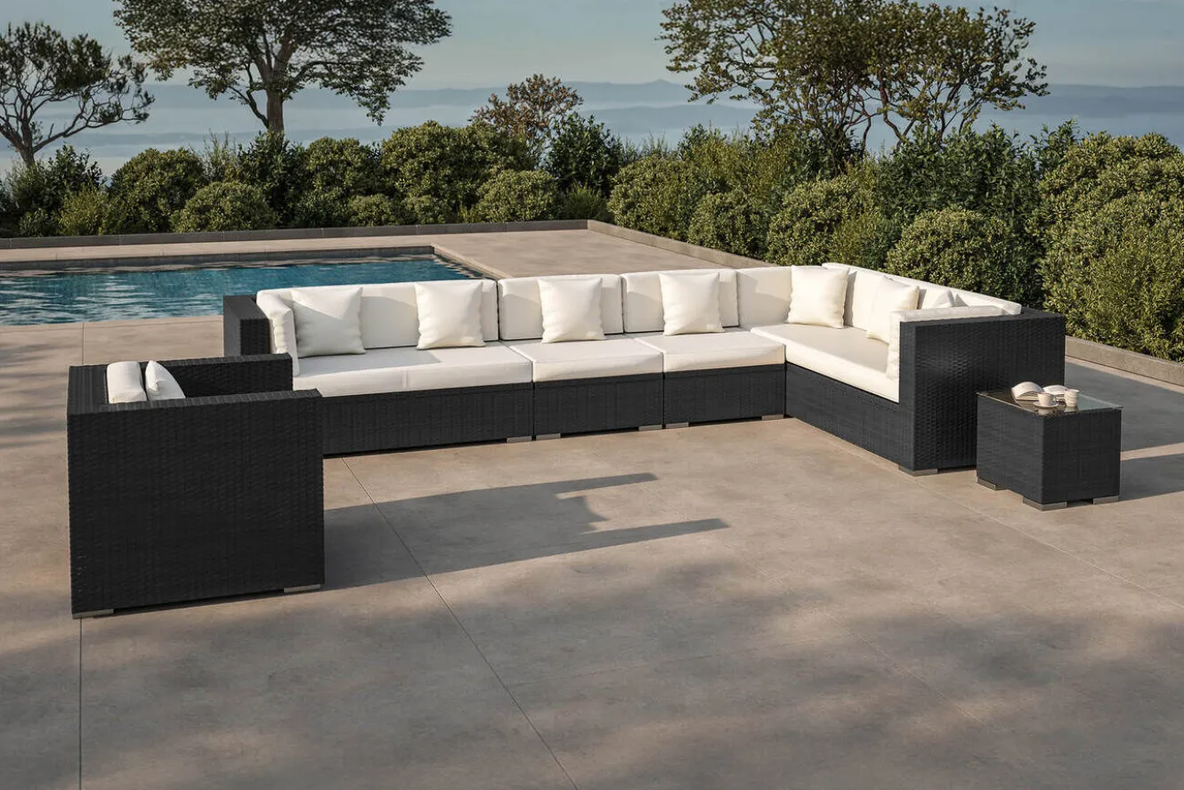 OUTFLEXX Gartenlounge, creme/weiß, schwarz, Polyrattan, für 8 Personen, wasserfeste Kissenbox