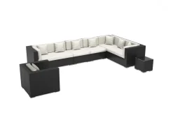 OUTFLEXX Gartenlounge, creme/weiß, schwarz, Polyrattan, für 8 Personen, wasserfeste Kissenbox