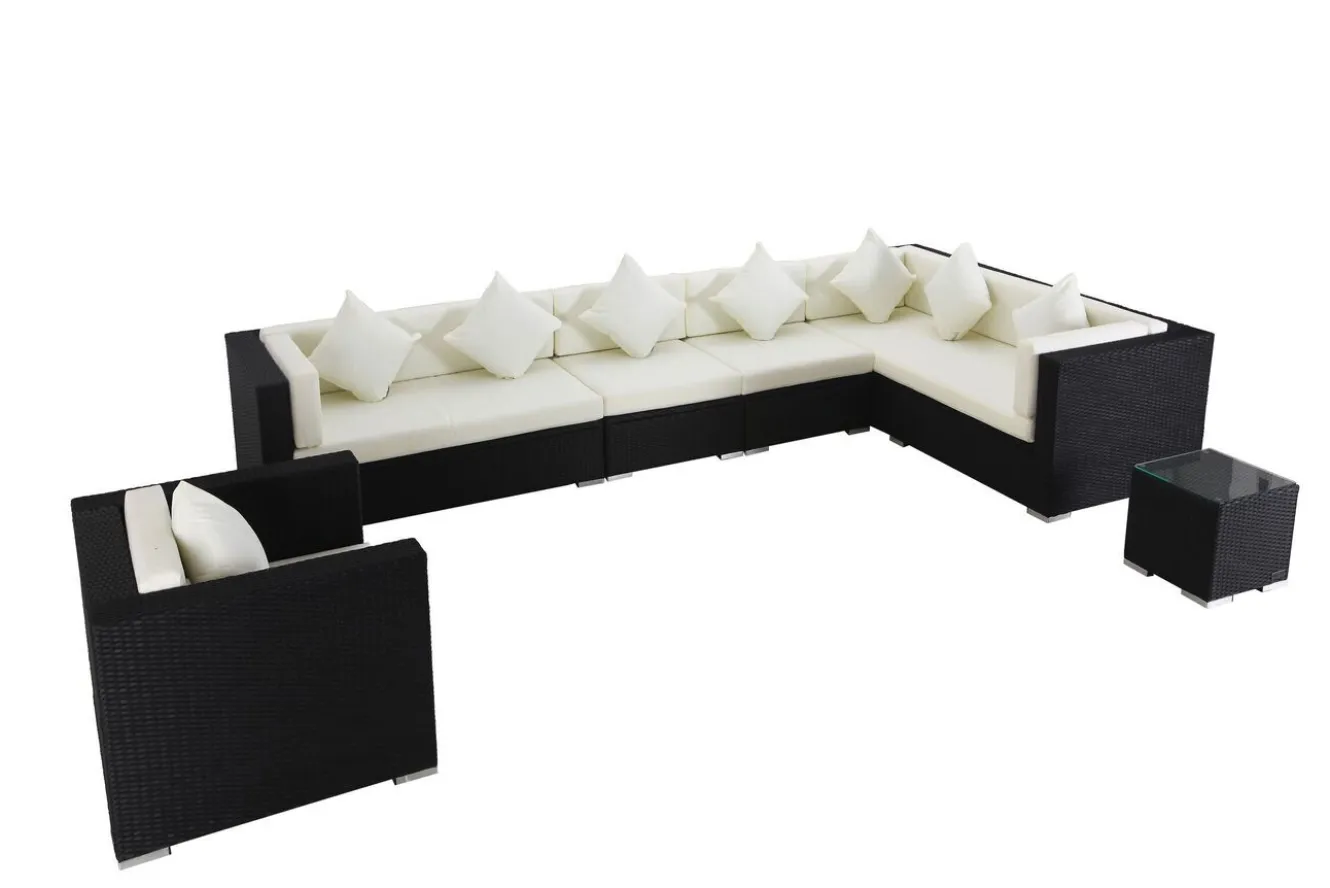 OUTFLEXX Gartenlounge, creme/weiß, schwarz, Polyrattan, für 8 Personen, wasserfeste Kissenbox