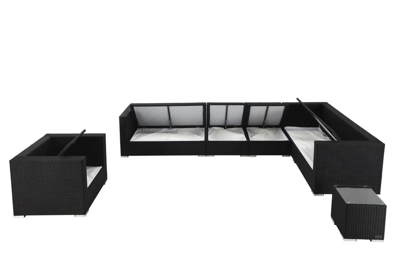 OUTFLEXX Gartenlounge, creme/weiß, schwarz, Polyrattan, für 8 Personen, wasserfeste Kissenbox