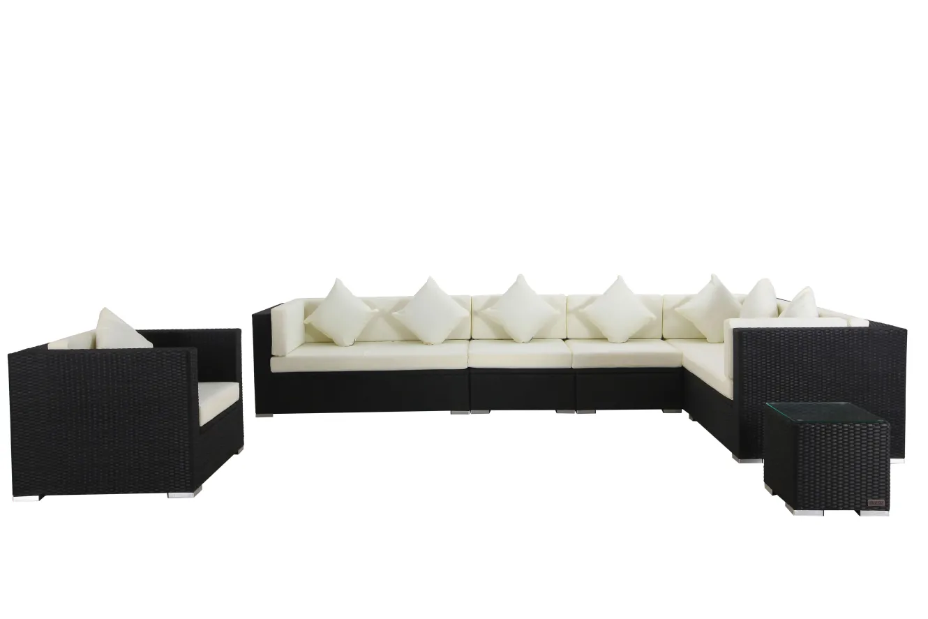 OUTFLEXX Gartenlounge, creme/weiß, schwarz, Polyrattan, für 8 Personen, wasserfeste Kissenbox