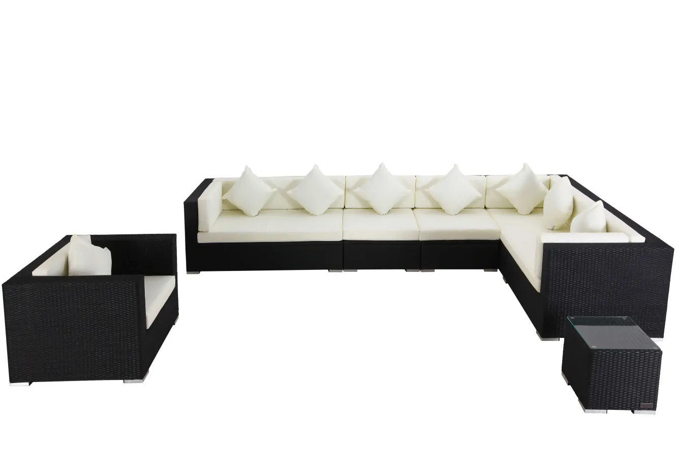OUTFLEXX Gartenlounge, creme/weiß, schwarz, Polyrattan, für 8 Personen, wasserfeste Kissenbox