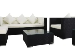 OUTFLEXX Gartenlounge, creme/weiß, schwarz, Polyrattan, für 6 Personen, inkl. Kaffeetisch, wasserfeste Kissenbox