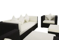 OUTFLEXX Gartenlounge, creme/weiß, schwarz, Polyrattan, für 6 Personen, inkl. Kaffeetisch, wasserfeste Kissenbox