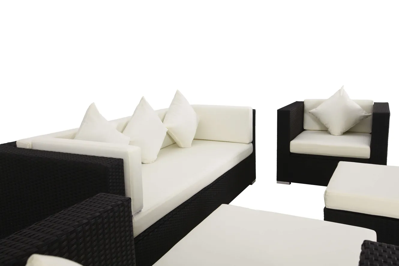 OUTFLEXX Gartenlounge, creme/weiß, schwarz, Polyrattan, für 6 Personen, inkl. Kaffeetisch, wasserfeste Kissenbox