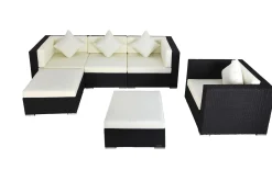 OUTFLEXX Gartenlounge, creme/weiß, schwarz, Polyrattan, für 5 Personen, inkl. Kaffeetisch, Kissenboxfunktion