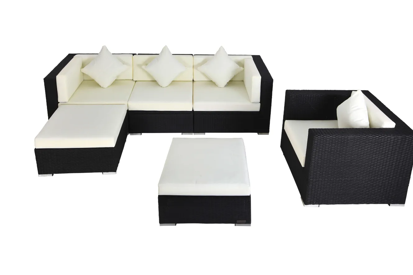 OUTFLEXX Gartenlounge, creme/weiß, schwarz, Polyrattan, für 5 Personen, inkl. Kaffeetisch, Kissenboxfunktion