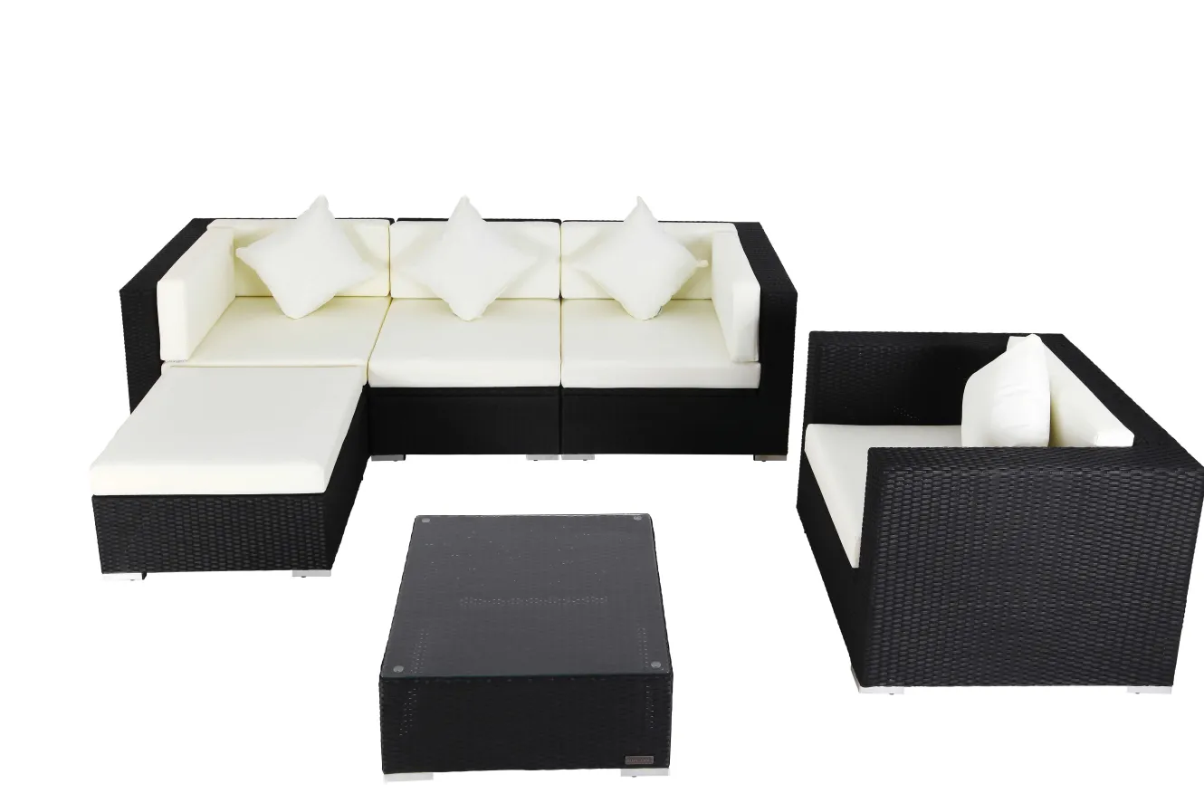 OUTFLEXX Gartenlounge, creme/weiß, schwarz, Polyrattan, für 5 Personen, inkl. Kaffeetisch, Kissenboxfunktion