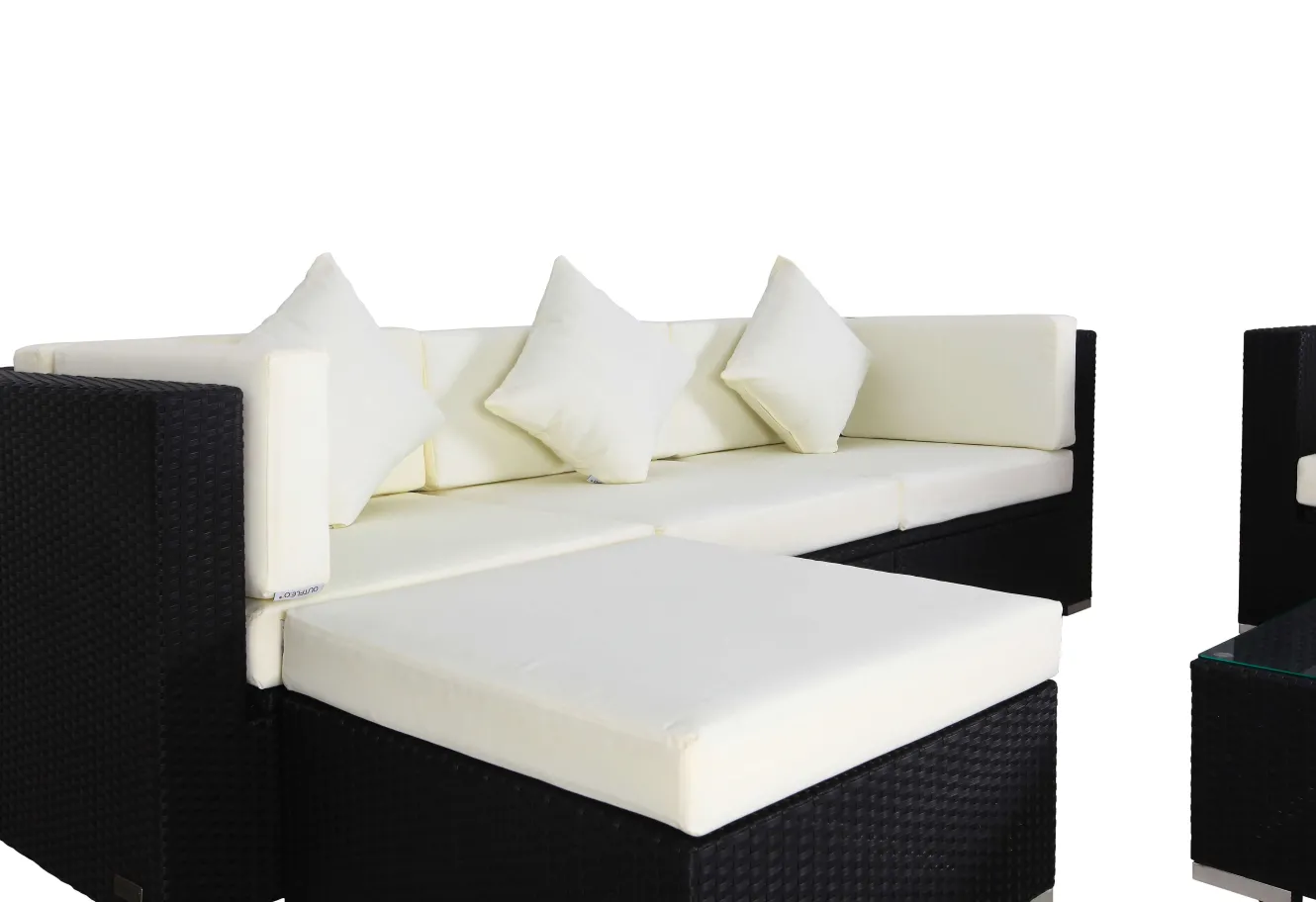 OUTFLEXX Gartenlounge, creme/weiß, schwarz, Polyrattan, für 5 Personen, inkl. Kaffeetisch, Kissenboxfunktion