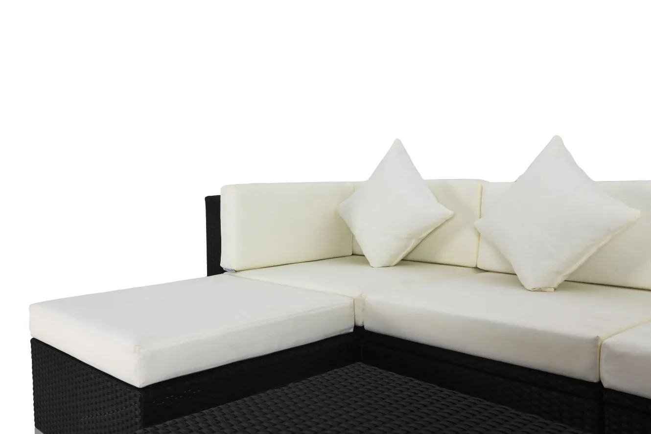 OUTFLEXX Gartenlounge, creme/weiß, schwarz, Polyrattan, 5 Personen, inkl. Loungetisch, wasserfeste Kissenbox