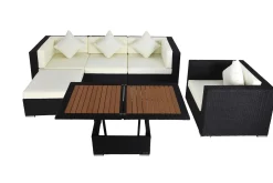 OUTFLEXX Gartenlounge, creme/weiß, schwarz, Polyrattan, 5 Personen, inkl. Loungetisch, wasserfeste Kissenbox