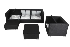OUTFLEXX Gartenlounge, creme/weiß, schwarz, Polyrattan, 5 Personen, inkl. Loungetisch, wasserfeste Kissenbox