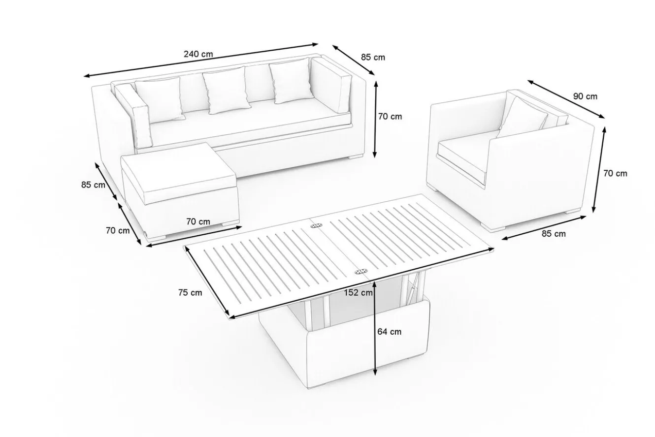 OUTFLEXX Gartenlounge, creme/weiß, schwarz, Polyrattan, 5 Personen, inkl. Loungetisch, wasserfeste Kissenbox