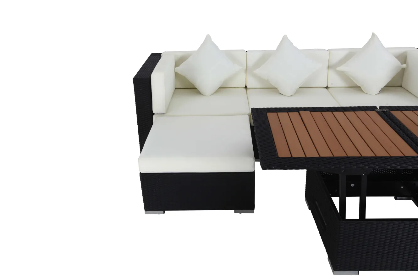 OUTFLEXX Gartenlounge, creme/weiß, schwarz, Polyrattan, 5 Personen, inkl. Loungetisch, wasserfeste Kissenbox