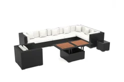 OUTFLEXX Gartenlounge, creme/weiß, schwarz, Polyrattan, für 8 Personen, inkl. Loungetisch, wasserfeste Kissenbox