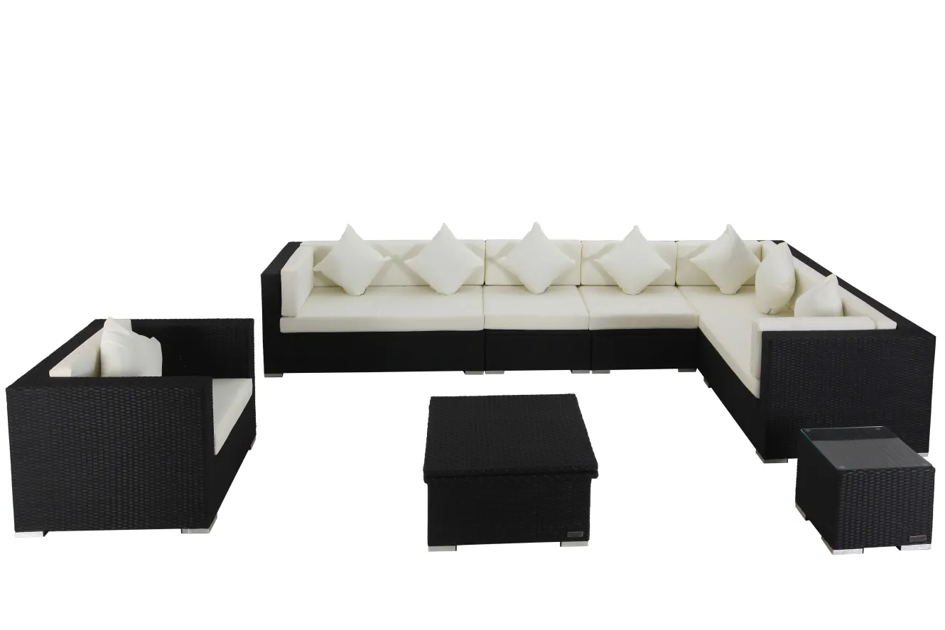 OUTFLEXX Gartenlounge, creme/weiß, schwarz, Polyrattan, für 8 Personen, inkl. Loungetisch, wasserfeste Kissenbox