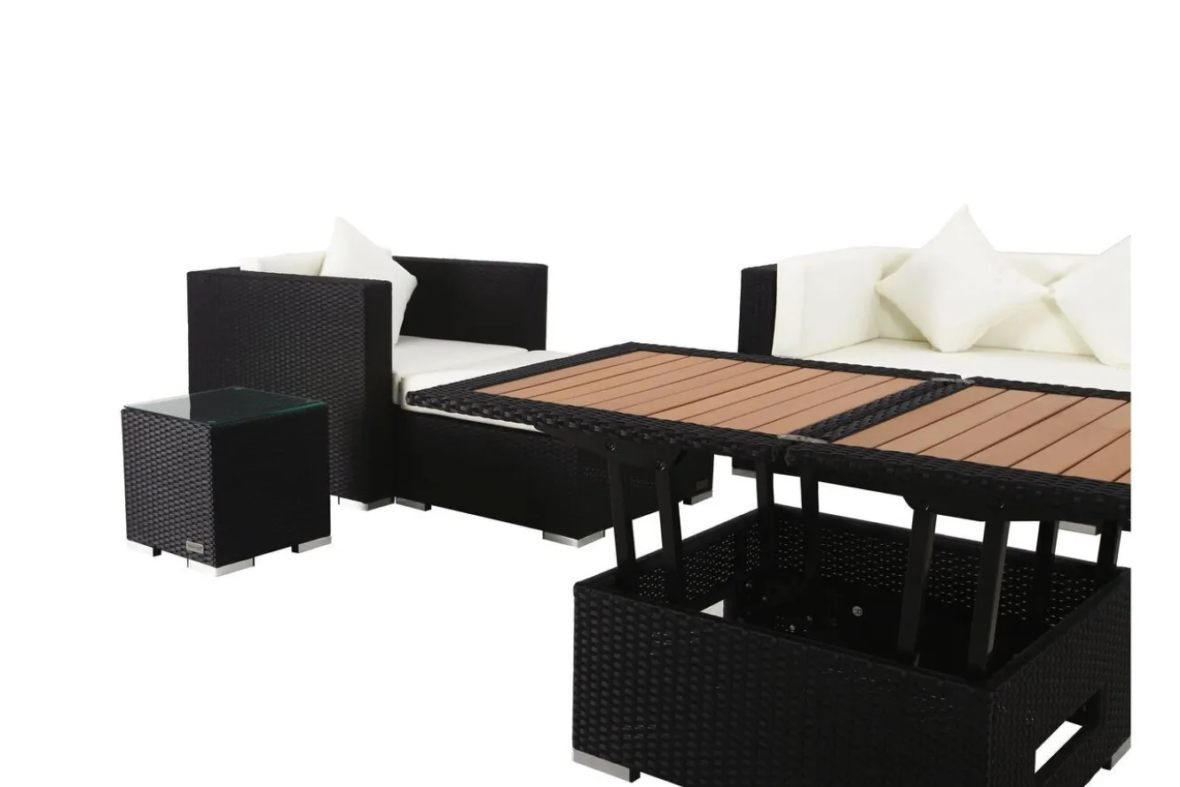 OUTFLEXX Gartenlounge, creme/weiß, schwarz, Polyrattan, für 6 Personen, inkl. Loungetisch, wasserfeste Kissenbox