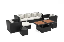 OUTFLEXX Gartenlounge, creme/weiß, schwarz, Polyrattan, für 6 Personen, inkl. Loungetisch, wasserfeste Kissenbox