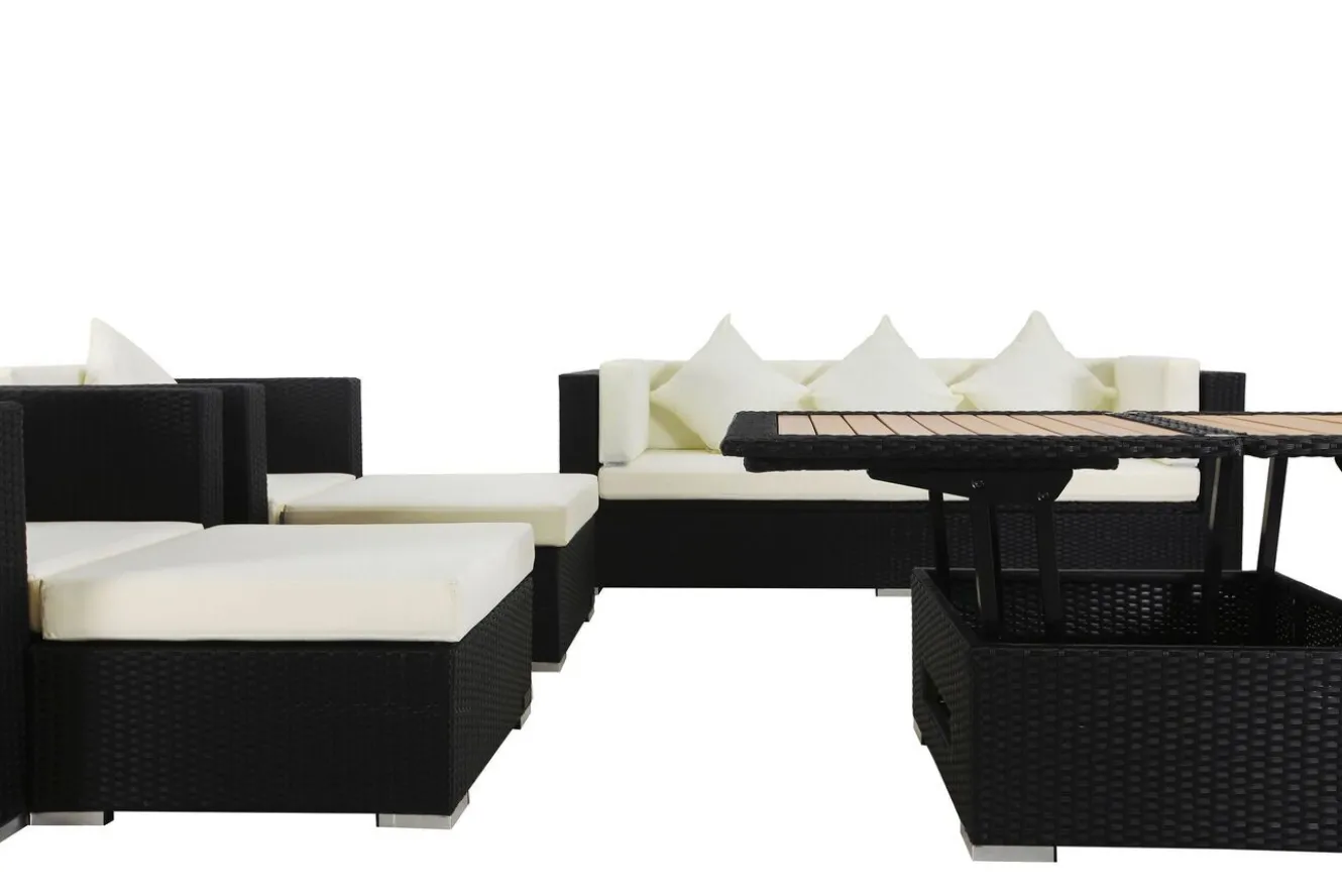 OUTFLEXX Gartenlounge, creme/weiß, schwarz, Polyrattan, für 9 Personen, inkl. Loungetisch, wasserfeste Kissenbox