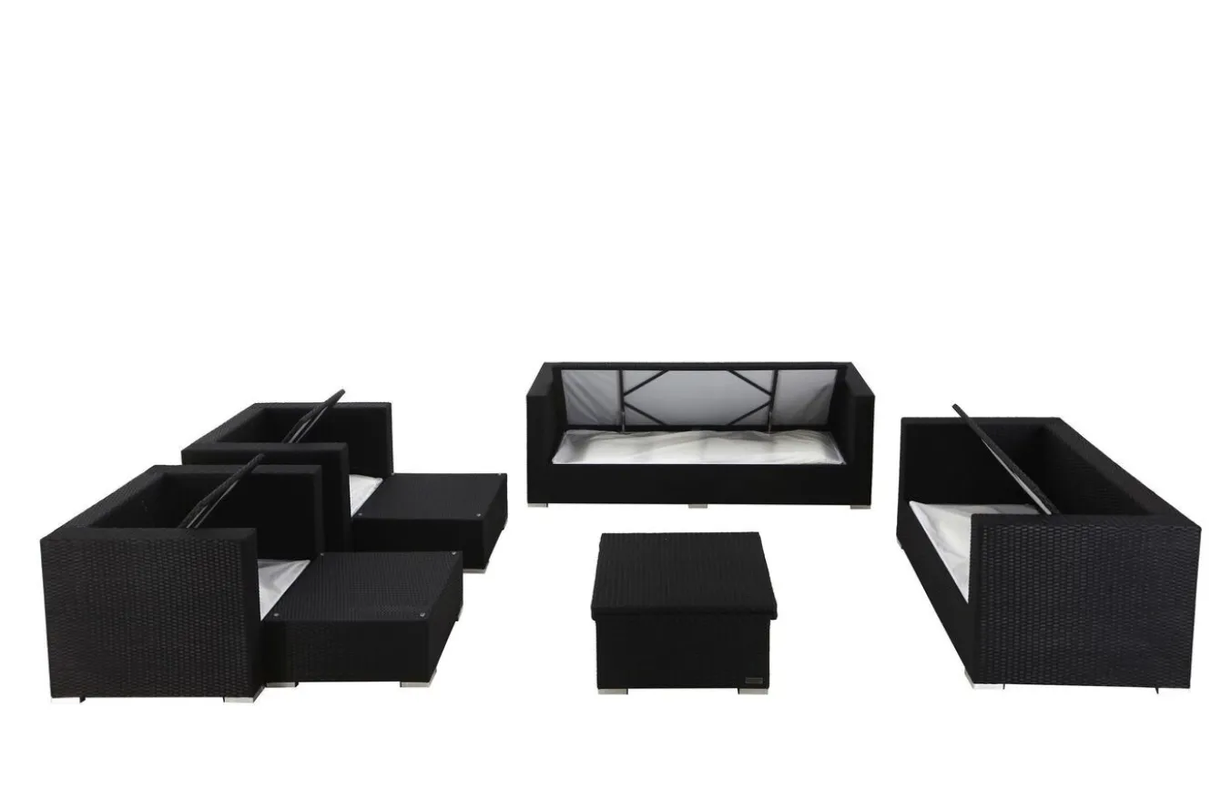 OUTFLEXX Gartenlounge, creme/weiß, schwarz, Polyrattan, für 9 Personen, inkl. Loungetisch, wasserfeste Kissenbox