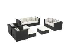 OUTFLEXX Gartenlounge, creme/weiß, creme/weiß, schwarz, Polyrattan, für 9, inkl. Kaffeetisch, wasserfeste Kissenbox Personen