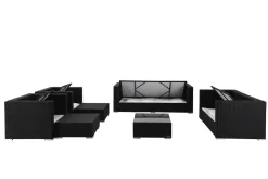 OUTFLEXX Gartenlounge, creme/weiß, creme/weiß, schwarz, Polyrattan, für 9, inkl. Kaffeetisch, wasserfeste Kissenbox Personen