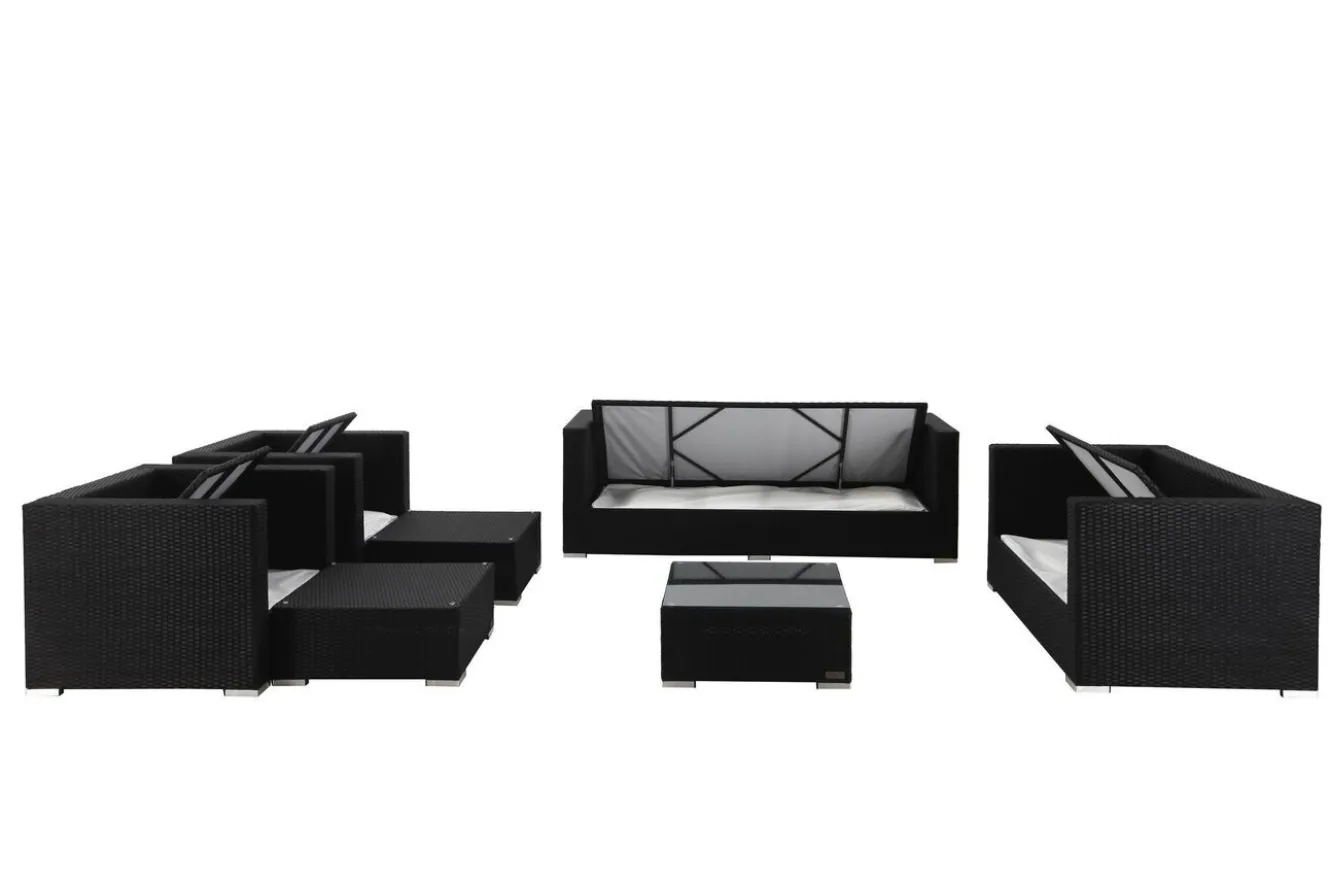 OUTFLEXX Gartenlounge, creme/weiß, creme/weiß, schwarz, Polyrattan, für 9, inkl. Kaffeetisch, wasserfeste Kissenbox Personen