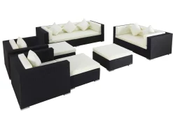 OUTFLEXX Gartenlounge, creme/weiß, creme/weiß, schwarz, Polyrattan, für 9, inkl. Kaffeetisch, wasserfeste Kissenbox Personen