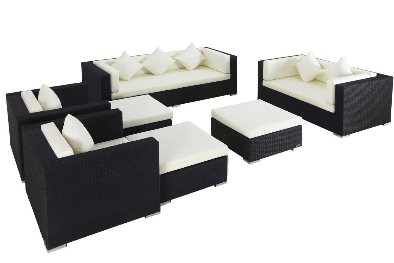 OUTFLEXX Gartenlounge, creme/weiß, creme/weiß, schwarz, Polyrattan, für 9, inkl. Kaffeetisch, wasserfeste Kissenbox Personen