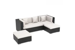 OUTFLEXX Gartenlounge, creme/weiß, schwarz, Polyrattan, 5 Personen, wasserfeste Kissenbox